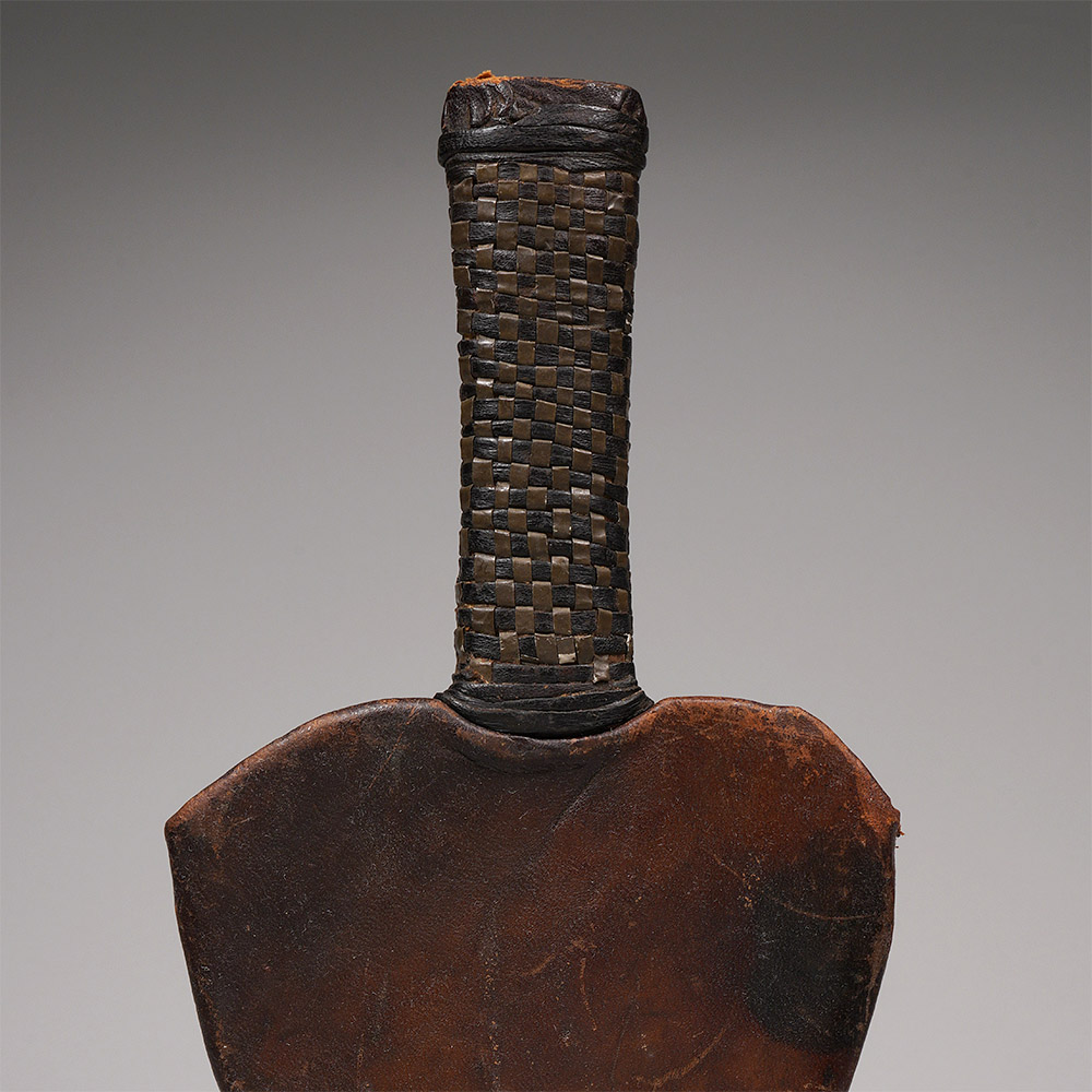 Short Sword with Thuluth Etching and Leather Sheath Mahdist, Sudan (Omdurman)