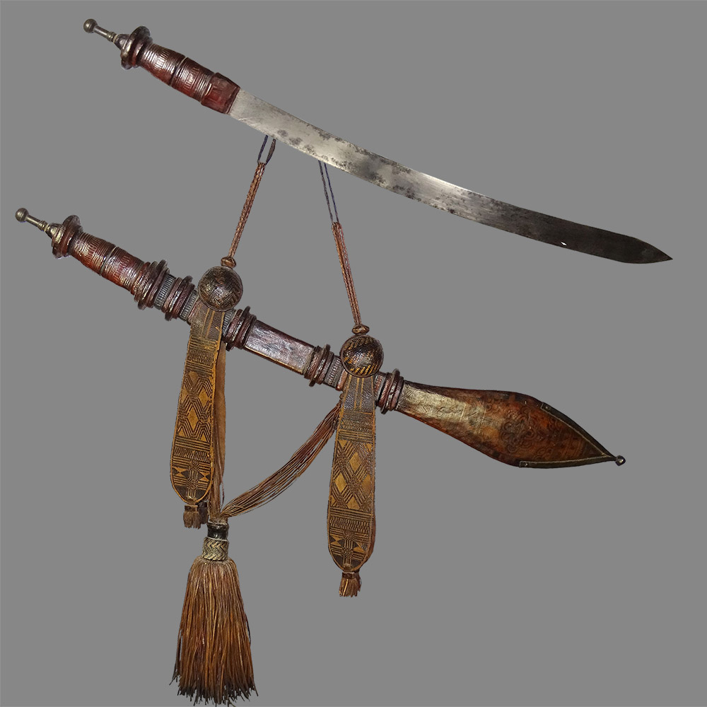 Curved Sword in Elaborate Leather Sheath Manding (Mandingo), Senegal / Gambia / Guinea / Mali / Ivory Coast / Niger